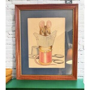 VTG 80s Tale of Peter Rabbit BIG Framed Wood Poster Nursery Mouse Wall Decor